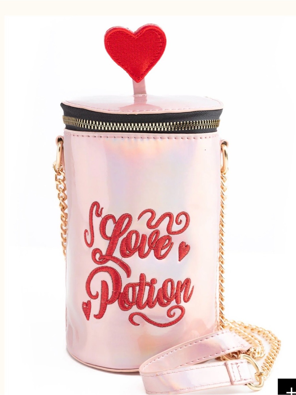 Chasing Fire Flies Pink Holographic "Love Potion" Crossbody Bag with Gold Chain